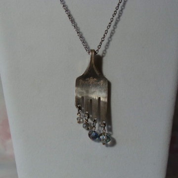 VINTAGE SILVERPLATE FORK AND CRYSTAL NECKLACE