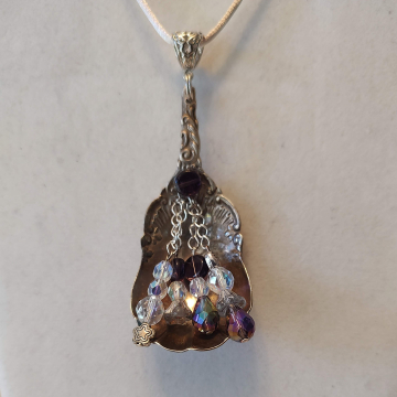 SilverPlate Jelly Spoon Pendant ~ Purple Crystal Beads